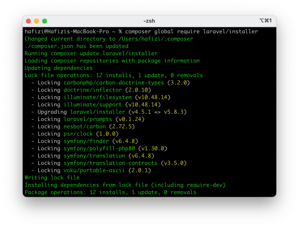 terminal Laravel installer using composer