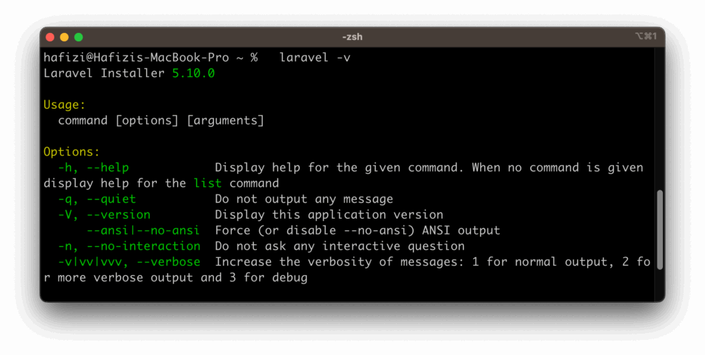 check laravel installer version using terminal