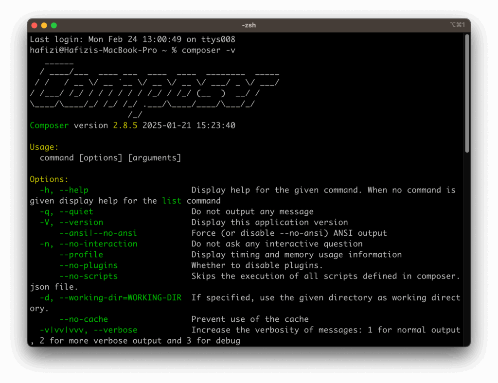 check composer version using terminal